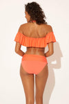 OFF THE SHOULDER RUFFLE BANDEAU TOP - LIVING CORAL