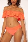 OFF THE SHOULDER RUFFLE BANDEAU TOP - LIVING CORAL