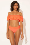 OFF THE SHOULDER RUFFLE BANDEAU TOP - LIVING CORAL