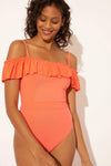 OFF THE SHOULDER BANDED 1 PC - LIVING CORAL