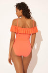 OFF THE SHOULDER BANDED 1 PC - LIVING CORAL