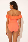 OFF THE SHOULDER BANDED 1 PC - LIVING CORAL