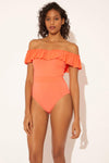 OFF THE SHOULDER BANDED 1 PC - LIVING CORAL