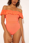 OFF THE SHOULDER BANDED 1 PC - LIVING CORAL