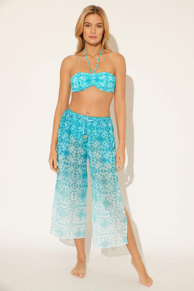 SIDE SLIT PANT - LAGUNA TEAL MULTI