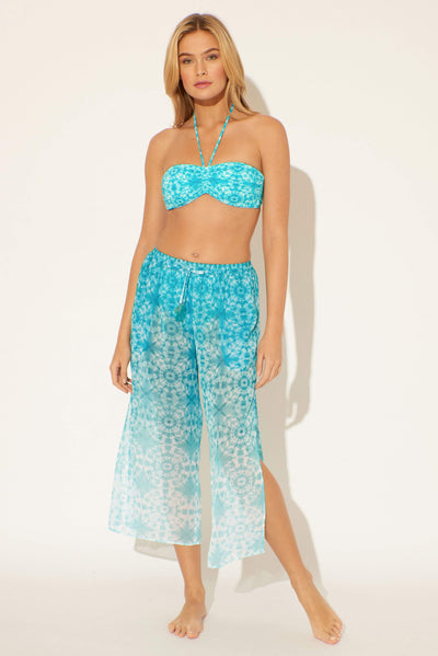 SIDE SLIT PANT - LAGUNA TEAL MULTI