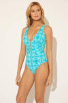 SHIRRED HALTER 1 PC - LAGUNA TEAL MULTI