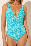 SHIRRED HALTER 1 PC - LAGUNA TEAL MULTI