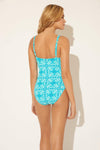SHIRRED HALTER 1 PC - LAGUNA TEAL MULTI