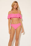 OFF THE SHOULDER RUFFLE BANDEAU TOP - BEVERLY HILLS PINK