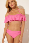 OFF THE SHOULDER RUFFLE BANDEAU TOP - BEVERLY HILLS PINK