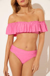OFF THE SHOULDER RUFFLE BANDEAU TOP - BEVERLY HILLS PINK