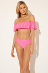 OFF THE SHOULDER RUFFLE BANDEAU TOP - BEVERLY HILLS PINK