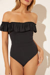 OFF THE SHOULDER BANDED 1 PC - BLACK
