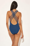 V-NECK MESH STRAPPY CROSS BACK 1 PC - NAVY