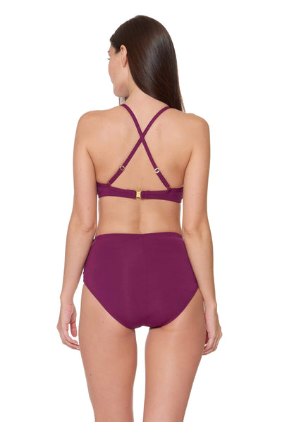HIGH NECK LATTICE TOP - CHERRY WINE