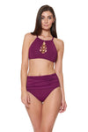 HIGH NECK LATTICE TOP - CHERRY WINE