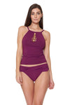 HIGH NECK LATTICE TANKINI TOP- CHERRY WINE