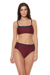 TEXTURED HIGH WAIST BOTTOMS - TAWNY PORT